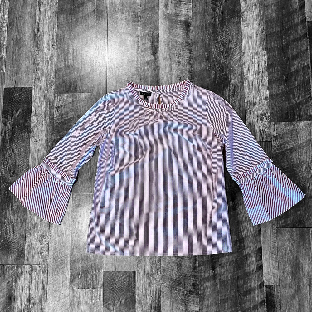TALBOTS Mixed Striped Flounce Sleeve Ruffle Top - Picture 3 of 10